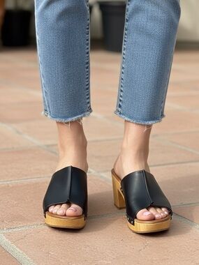 MIA Merel sandal black slip on shoe lightweight mule 6 medium rubber chunky heel